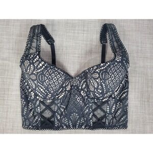 Victorias Secret Dream Angels Black Lace Balconet Corset Bra Top 32D Longline